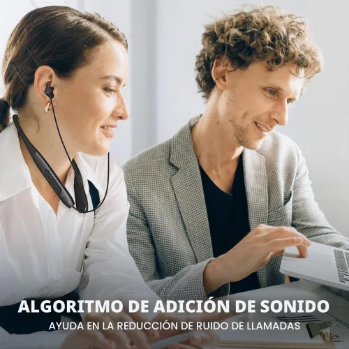 Vista 3 de Auriculares Bluetooth con banda para el cuello, 2 unidades de reproducción de 60 horas, carga rápida 3C, reducción de ruido de llamadas ENC Negro