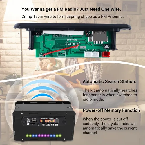Vista 7 de Kit de altavoces DIY compatible con Bluetooth, kit de práctica de soldadura de radio FM DIY USB amplificador de sonido para el hogar control remoto