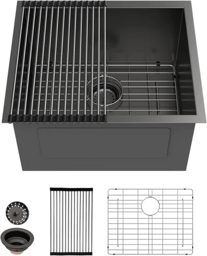 Vista 26 de Sarlai Gold Fregadero de Cocina Empotrado - Fregadero de Cocina de 28 Pulgadas Empotrado de Acero Inoxidable Dorado Tazón Individual de 28" x 19