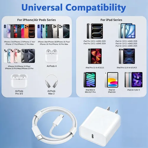 Vista 5 de Cargador para iPhone 17 de carga rápida, cargador rápido USB C y cable tejido USBC a C de 3 pies tipo C para Apple iPhone 17e/17/17 Pro Max/17