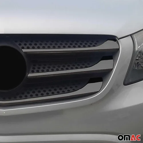 Vista 3 de OMAC Cubierta de acero inoxidable para parachoques delantero cromado oscuro, 5 unidades, para Mercedes Metris 2014-2019 Pre Facelift