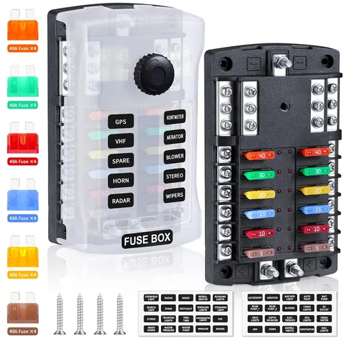 Vista 8 de ELECTOP Bloque de fusibles de hoja de 12 vías, 12 circuitos con soporte de caja de fusibles de bus negativo con indicador LED, cubierta