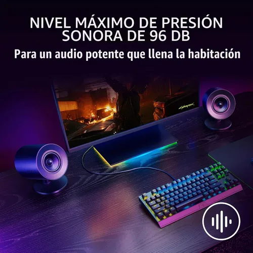 Vista 4 de Razer Nommo V2 X - Altavoces para juegos para PC PS4 PS5, THX Spatial Audio Two 3" Full-Range 2.0 Drivers, Max Sound Pressure, Rear-Facing Bass