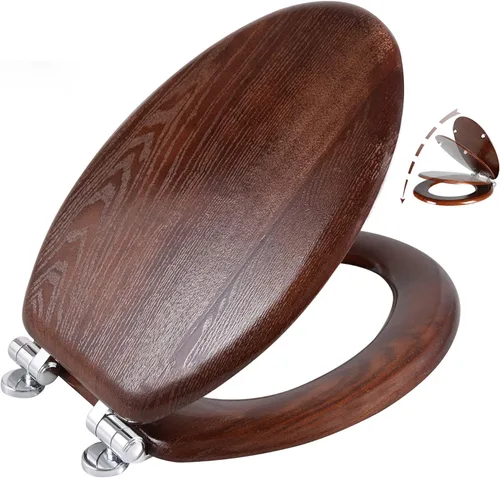 Vista 14 de Angel Shield Asiento de inodoro blanco de madera alargado con cierre silencioso 18.5" Bisagras de metal de liberación rápida, ajuste ajustable
