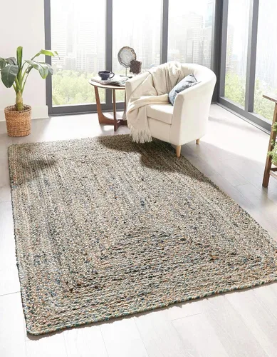 Vista 8 de Unique Loom Trenzado Chindi Collection - Alfombra ovalada azul moderna casual (2 pies x 3 pies)