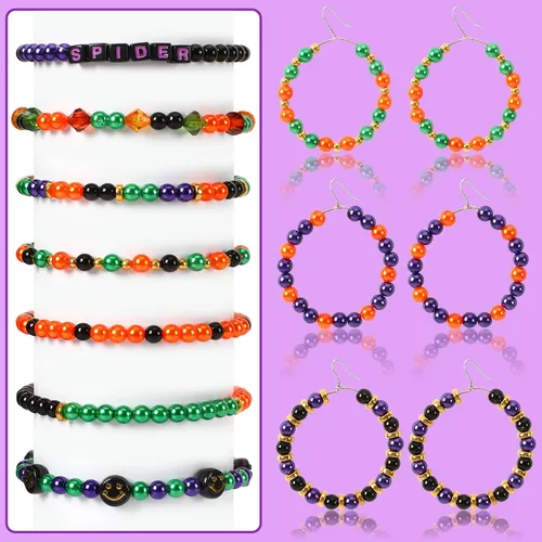 Vista 3 de UPINS 1200 piezas Cuentas de Halloween Redondas de 6 mm en Negro, Púrpura, Naranja y Verde para Hacer Joyería, Decoración de Fiesta de Halloween