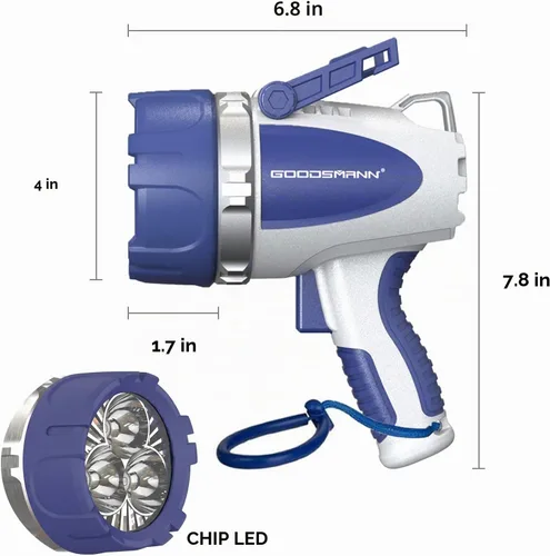 Vista 6 de GOODSMANN Proyector de mano recargable LED para barco, impermeable, reflector de hasta 3000 lúmenes, linterna marina portátil con adaptador USB