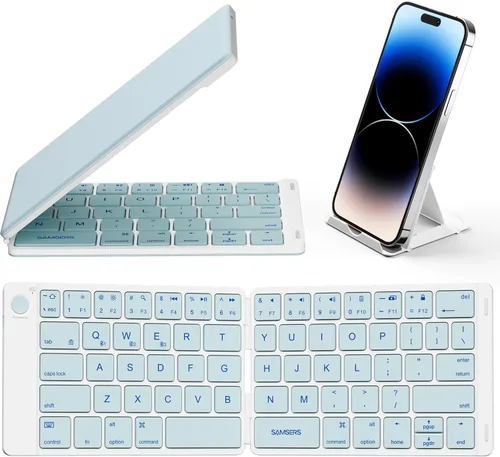 Vista 10 de Samsers Teclado Bluetooth plegable, teclado inalámbrico portátil con soporte de soporte, recargable de tamaño completo ultra delgado plegable