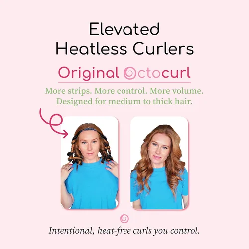Vista 2 de Octocurl Diadema sin calor, rizadores de pelo para dormir, rizadores sin calor para cabello largo (algodón, rosa)