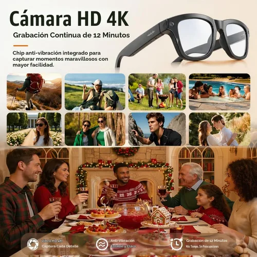 Vista 2 de Nuevas gafas inteligentes AI con cámara, gafas de grabación de video 8MP 4K