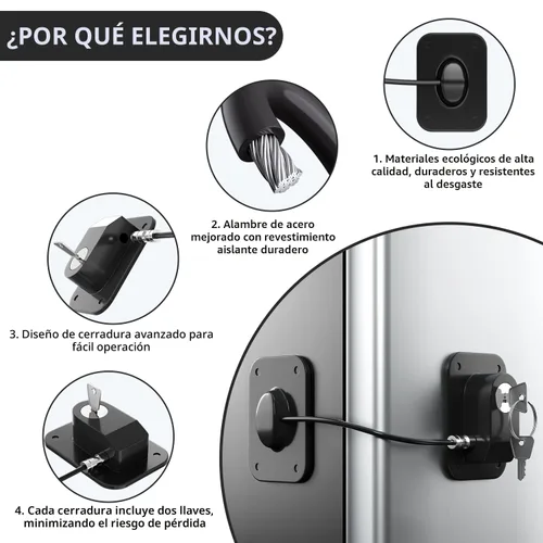 Vista 5 de RORMGO Paquete de 2 cerraduras para refrigerador, cerradura para refrigerador con protección de alambre de silicona, cerraduras para nevera