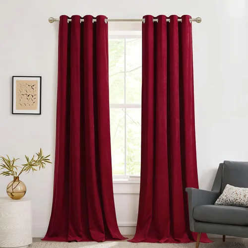 Vista 9 de RYB HOME Cortinas de terciopelo 100% opacas para sala de estar, cortinas de guardería con bloqueo de luz, 2 paneles, cortinas de ventana con Beige