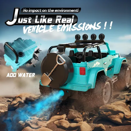 Vista 3 de DEERC Coche de Control Remoto con Neblina y Música, Camión de Control Remoto 1:16 para Niños, Juguete de Coche RC de 2.4Ghz con 2 Baterías, Regalo
