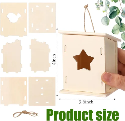 Vista 4 de Outus Kit de 24 piezas de casa de pájaros de madera para que los niños construyan, kit de casa de pájaros de 4 formas de madera sin terminar