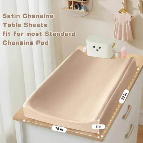 Vista 3 de SiinvdaBZX Paquete de 2 fundas para cambiador para bebés, niñas y niños, fundas de satén suaves y sedosas para cambiadores de pañales de 32 x 16