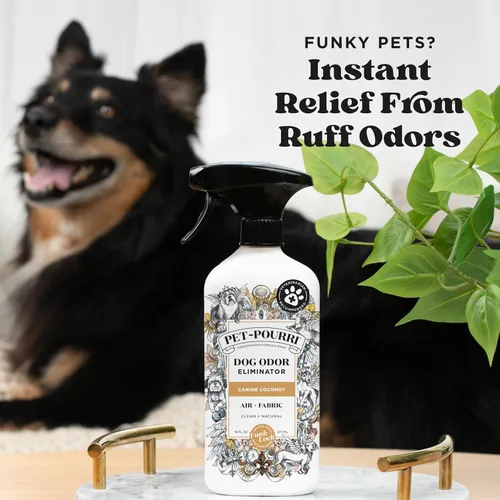 Vista 2 de Pet-Pourri Pet Odor Air + Spray eliminador de olores de tela, coco canino, 16 onzas líquidas