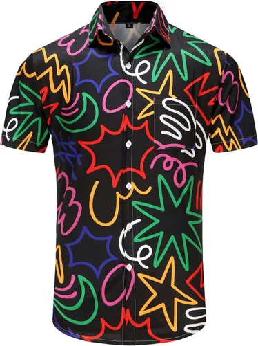 Vista 90 de KYKU - Camisa hawaiana funky para hombre, ropa tropical para vacaciones en Palm Beach