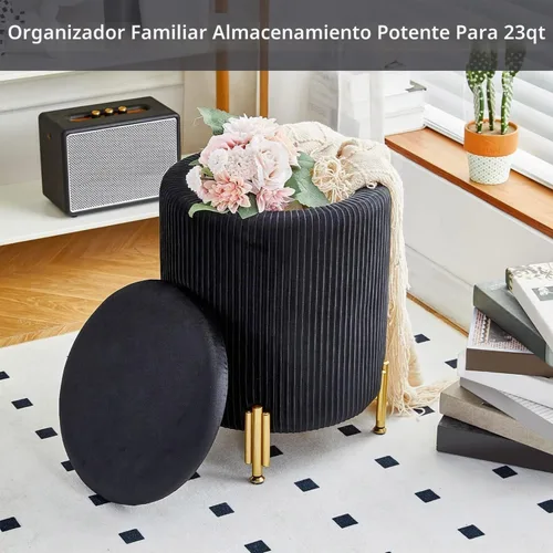 Vista 2 de Otomana de almacenamiento con patas de metal,Asiento tapizado de terciopelo Negro