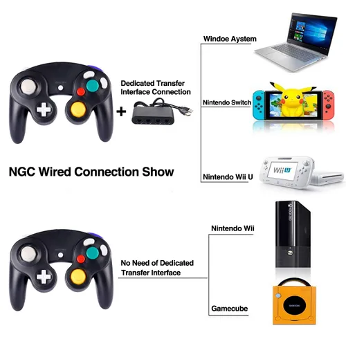Vista 6 de 4 Pack Game cube Controller Bundle with 4 Extension Cords and a 4-Port Adapter for S-witch PC Wii U Console
