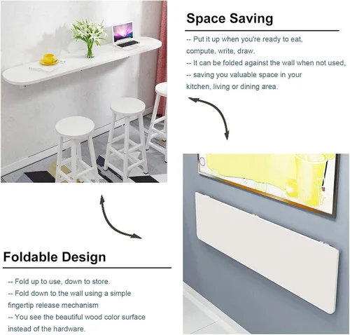 Vista 4 de QQXX Mesa plegable montada en la pared, mesa de comedor resistente que ahorra espacio, mesa de trabajo larga plegable fácil de montar, escritorio