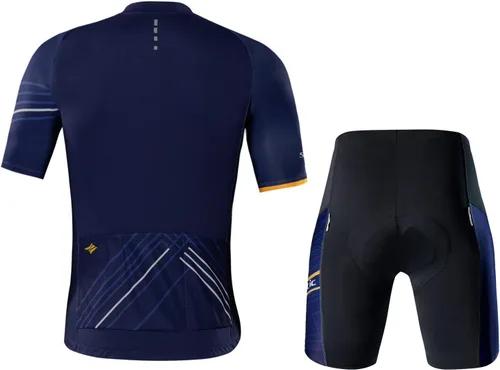 Vista 2 de Santic Conjunto de camiseta de ciclismo para hombre, pantalones cortos de ciclismo de manga corta acolchados, traje de ciclismo para ciclismo, ropa