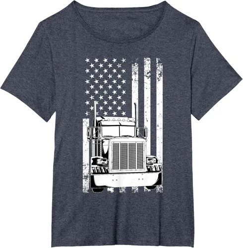 Vista 46 de Camión conductor bandera americana camionero vintage hombres mujeres regalo camiseta