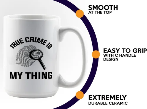Vista 5 de Taza de café detective de 15 onzas, color blanco - TRUE crime is - oficial de policía patrulla policía Detective Sheriff Police Enforcement Police