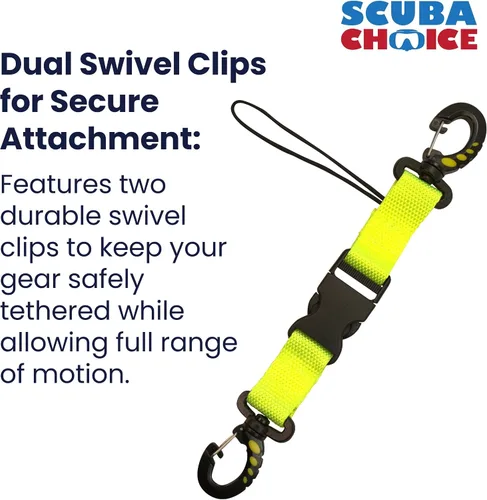 Vista 3 de Scuba Clips Lanyard with Dual Clips and Quick Release Buckle, Scuba Accessory for Diving, Dive Clip for Equipment Essentials Amarillo