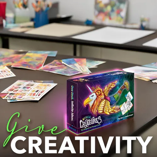 Vista 4 de Juego de cartas de sugerencias de arte de criaturas míticas — 150 tarjetas de dibujo, regalo para ideas de artistas — Juegos de imaginación