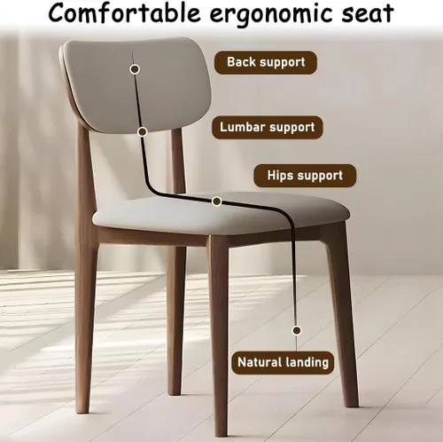 Vista 8 de YVYKFZD Solid Wood Dining Chairs, Kitchen Chairs Set with Curved Backrest, Leather Upholstered Dining Room Chair, Armless Living Room Chair, for