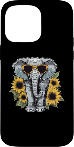 Vista 21 de Elephant with Sunglasses and Sunflowers Case for iPhone 16