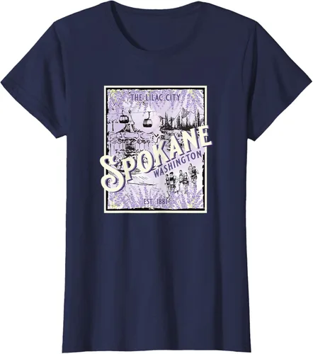 Vista 30 de Camiseta vintage Spokane Washington The Lilac City Carousel Waterfall, Negro