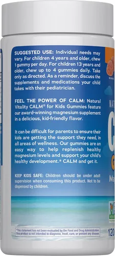 Vista 3 de Natural Vitality Calm, suplemento de citrato de magnesio para niños, gomitas para aliviar el estrés, apoya una respuesta saludable al estrés, sin