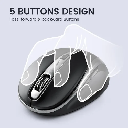 Vista 6 de Perixx PERIMICE-721IB - Ratón ergonómico inalámbrico, diseño óptico de 5 botones, clics silenciosos, compatible con PC de escritorio y portátil