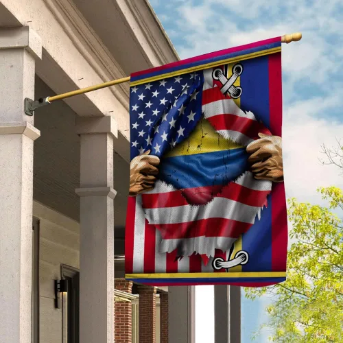 Vista 2 de Banderas orgullosas de la bandera colombiana americana rasgada, bandera de Colombia Strong House (29.5 x 39.5 pulgadas), banderas de Estados Unidos