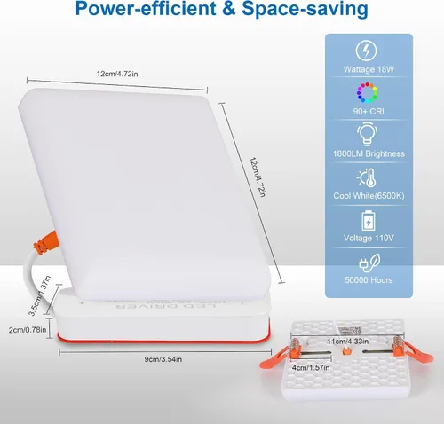 Vista 5 de DELIPOP Paquete de 6 luces LED empotrables cuadradas de 4.72 pulgadas, 6500 K ultra delgada sin marco, luz de techo de panel delgado de 20 W