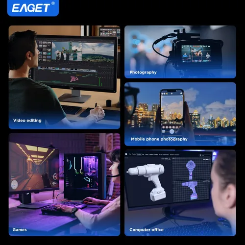 Vista 6 de EAGET Unidad flash USB dual de alta velocidad de 512 GB, hasta 2100 MB/s, SSD portátil con USB 3.2 + USB-C, marco de metal y diseño de ventana