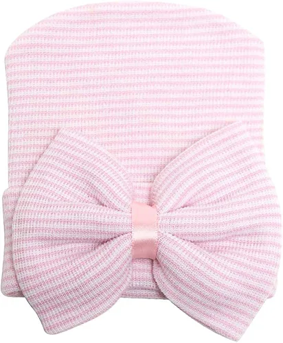 Vista 3 de DRESHOW BQUBO Newborn Hospital Hat Infant Baby Hat Cap with Big Bow Soft Cute Knot Nursery Beanie