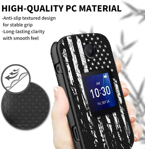 Vista 2 de Alcatel Go Flip 4 - Funda con protector de pantalla de vidrio templado, soporte antideslizante, a prueba de golpes, elegante funda de policarbonato