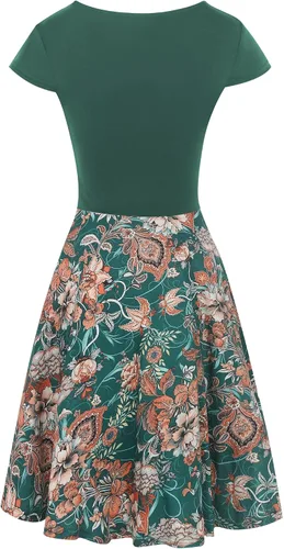 Vista 3 de oxiuly - Vestido casual para mujer con cuello en V, cruzado y con estampado floral, vestido de verano, por debajo de la rodilla, OX233