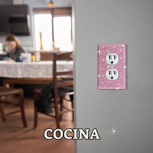 Vista 5 de 4 piezas de cubiertas de placa de interruptor con purpurina rosa con diamantes de imitación para placa de pared, decoración de habitación preparada