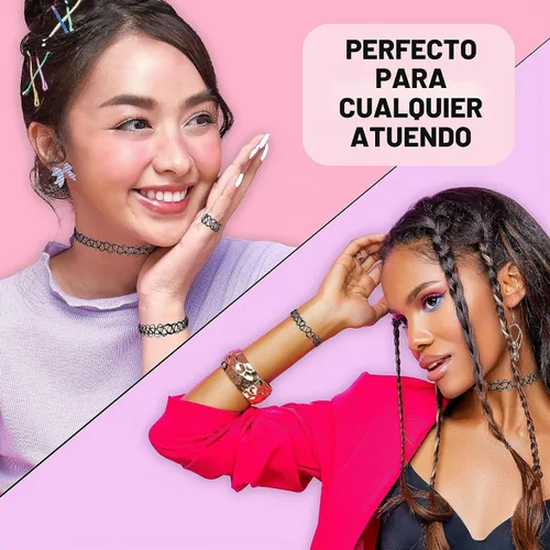 Vista 4 de EXPRESSIONS Colección de Joyería Elástica para Tatuajes de 3 Piezas Surtidas - Conjunto de Collar Gargantilla de Tatuaje, Pulsera y Anillo