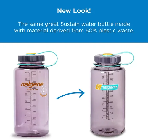 Vista 6 de Nalgene Sustain Tritan - Botellas de agua sin BPA fabricadas con 50% plástico reciclado, 48 onzas y 32 onzas, boca ancha