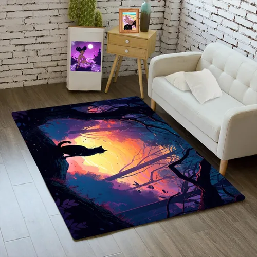 Vista 8 de Alfombra de gato para habitación de niñas, diseño de dibujos animados, decoración para dormitorio, bonita alfombra de área de gatos, alfombras