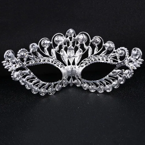 Vista 5 de NUOLUX Elegante máscara de diamantes de imitación de aleación de lujo para mujer máscara para fiesta de máscaras plata