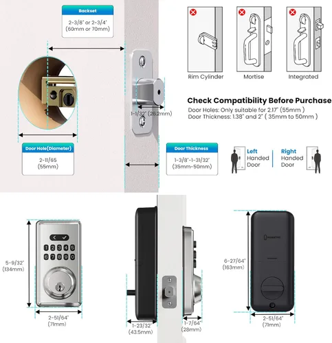 Vista 5 de Cerradura de puerta sin llave con teclado, cerrojo de seguridad, cerraduras digitales inteligentes con código, cerradura automática, contraseña