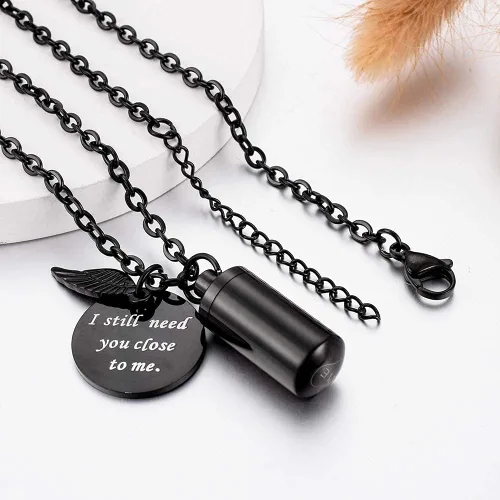 Vista 3 de abooxiu Collar de urna cilíndrica para cenizas, joyería de cremación, llavero para mascotas humanas, colgante de recuerdo conmemorativo de acero