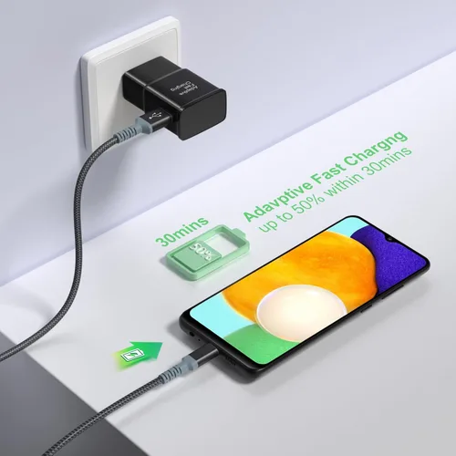Vista 2 de Cargador de pared de carga rápida adaptable con cable USB C de 10 pies, cargador rápido USB tipo C compatible con Galaxy S25 S24 S23 Ultra A15 A13