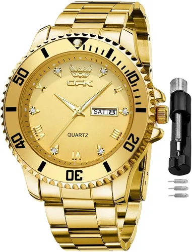 Vista 11 de OPK Mens Watch Simple Fashion Diamonds Stainless Steel Analog Men Wrist Watch Diamond Large Dial Waterproof Date Casual Watch for Man