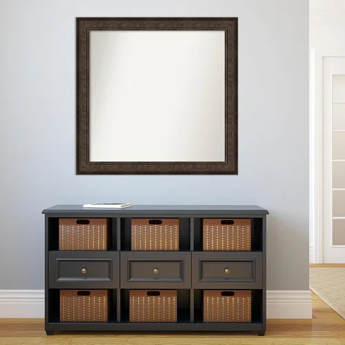 Vista 174 de Amanti Art Espejo de pared personalizado no biselado (25 x 25 pulgadas), marco de bronce acentuado, varios tamaños personalizados, espejo de baño